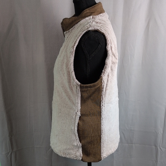 Cream and Brown Quilted Vest with Collar. Reversible - Picture 6 of 8